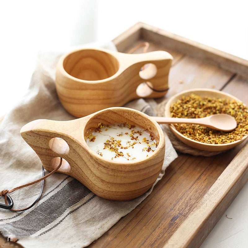 Cohpoh Wooden Cup Camping Cup Nordic Style Handmade Natural, Portable Wood Mug Drinking Cup for Coffee, Tea and Milk - Image 2